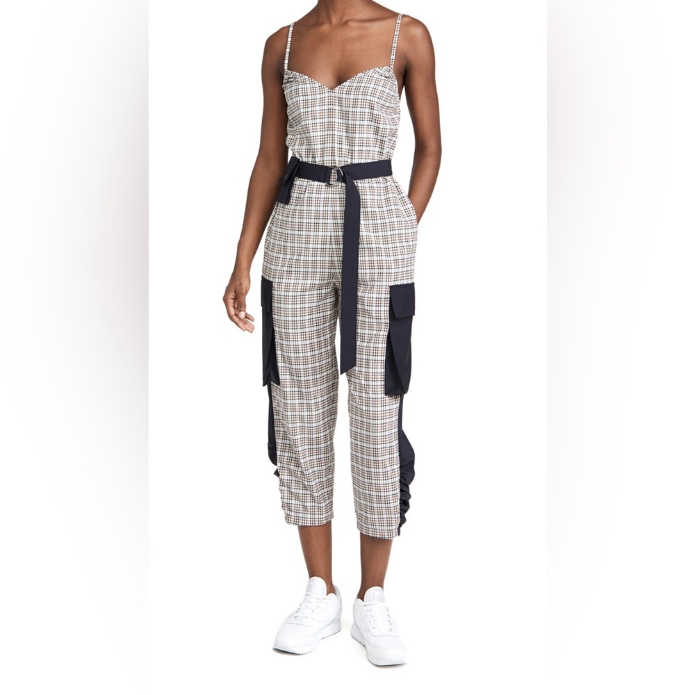 TIBI Sana Sleeveless Plaid Cargo Jumpsuit